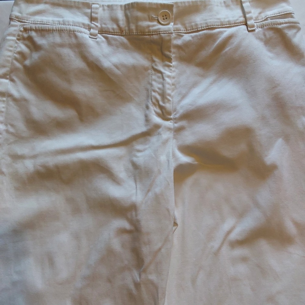 Talbots Perfect Crop Women's Stretch Pants Size 6P‎ White Mid Rise Pockets
